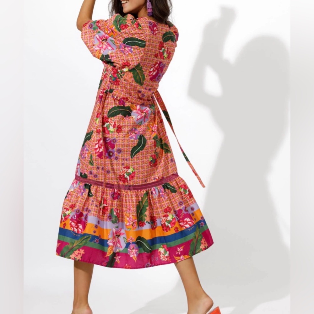 Emily Lovelock Tropical Flounce  Sophie Midi Dress Size Small